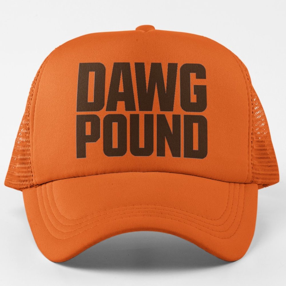 NEW Cleveland Browns Dawg Pound Wordmark Trucker Mesh Snapback Hat ORANGE